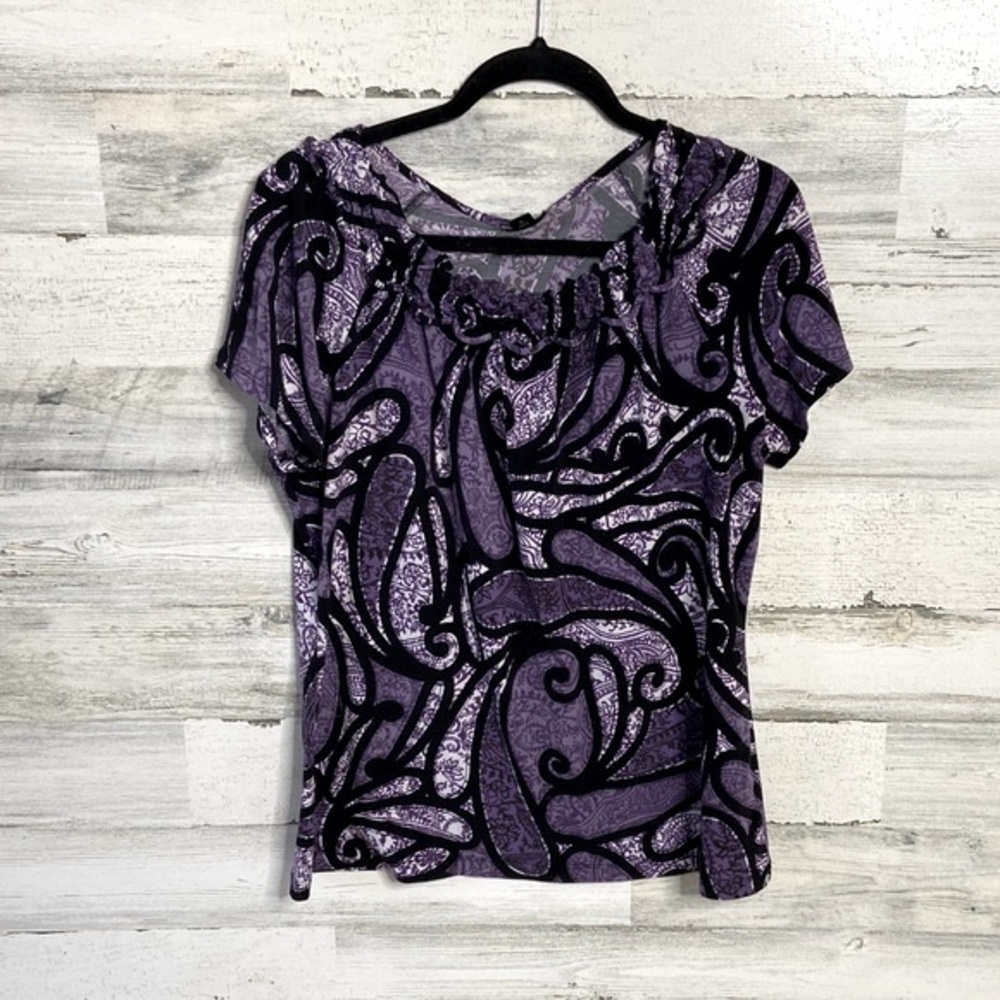 East 5th Purple and Black Paisley Swirl Blouse